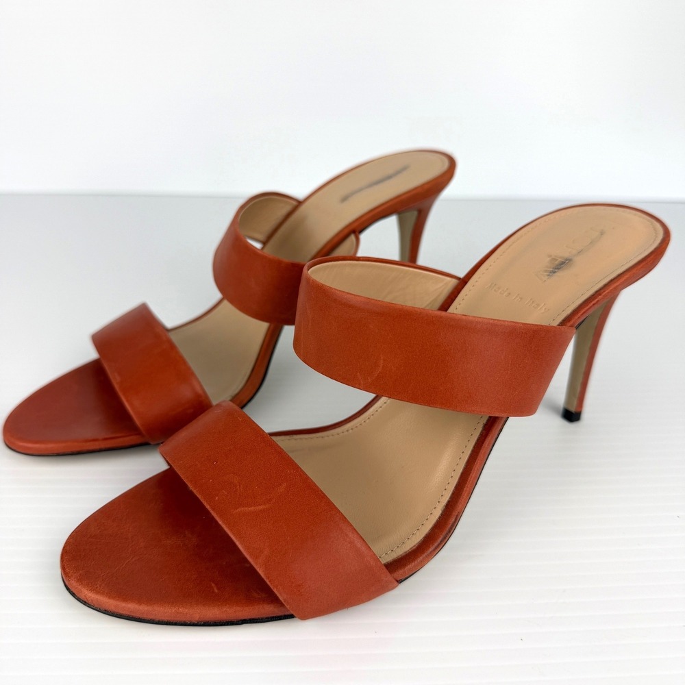 J.Crew Womens Terracotta Orange Leather Double Strap Mule Sandals Heels Size 8.5 - Picture 4 of 10
